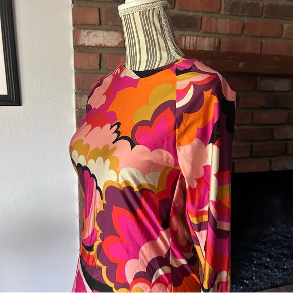 Trina Turk Standard Fan Faire Swim Long Sleeve Tee Rash Guard Pink Orange Sz L - Picture 6 of 9